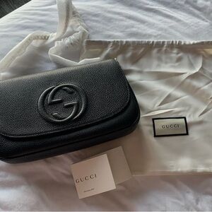 NWT GUCCI Soho Tassel Flap GG Shoulder Bag Crossbody Black Leather